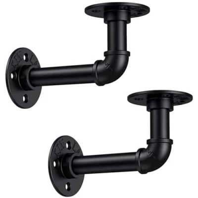 Image of EAI Pipe Shelf Brackets Matt Black Cast Iron Scaffold Type Pack of 2 Dual Bracket Length 100/160mm