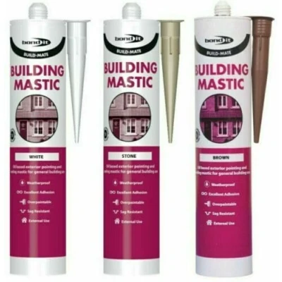 Image of Bond It Building Mastic Silicone Sealant Build Mate Exterior Pointing EU3 310ml General Purpose Interior Door Window Sealing Tube (Stone)