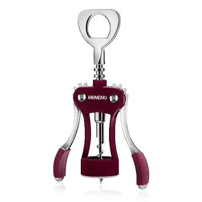 Image of Wine Bottle Openers, BENENO Zinc Alloy Premium Wing Corkscrew Opener with Multifunctional Corks and Caps Opener, Purple