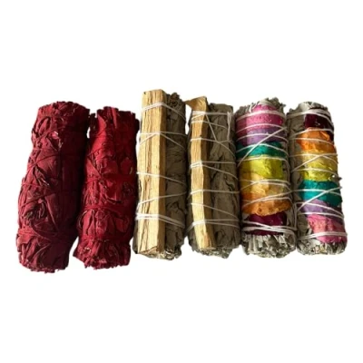 Image of 2x Palo Santo White Sage 4&quot; Smudge Sticks, Chakra Petals Dragon&#039;s Blood Sticks