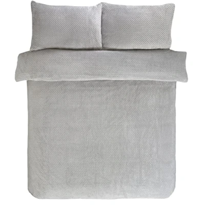 Image of Sleepdown Waffle Teddy Fleece Silver Warm And Cosy Reversible Soft Duvet Cover Quilt Bedding Set With Pillowcases King (220cm x 230cm)
