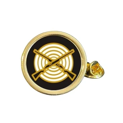 Image of Rifle Target Shooting Gold Plated Domed Lapel Pin Badge in Gift Bag