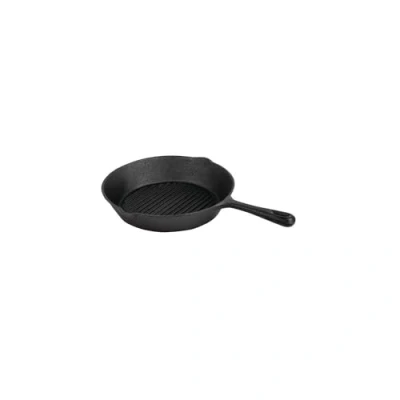 Image of Vogue Round Cast Iron Ribbed Skillet Pan 26cm