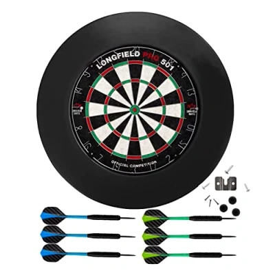 Image of Engelhart Complet Darboard set : Sisal Dartboard, surround ring, 6 darts and fixings (Black)