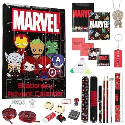 Image of Marvel Advent Calendar 2024 Stationery Keychains Stamps Calendars for Kids (Marvel Black)