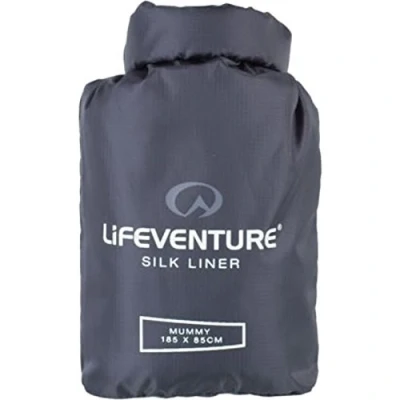 Image of Lifeventure Silk Sleeping Bag Liner Lightweight Travel and Camping Sheet to Use Alone or Add Warmth Bag, Grey, Rectangular (185 x 85 cm)