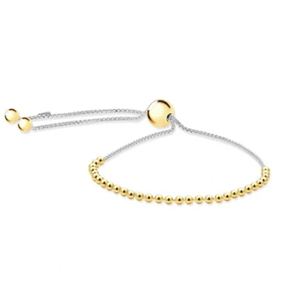 Image of Tuscany Silver Women&#039;s Beaded Adjustable Slider Bracelet 10cm/4 23cm/9&#039; (Yellow Gold)&#039;