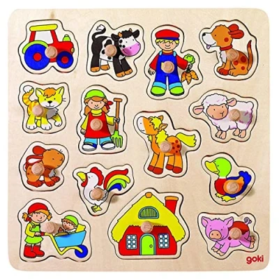 Image of Goki 57575 Lift Out Puzzle, Rooster, Pig, Mixed