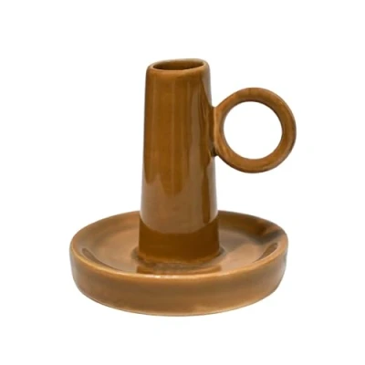 Image of Ivyline Bowen Dinner Candle Holder in Fawn with Convenient Handle Modern Elegant Candlestick Home Decoration H10 x D10 cm