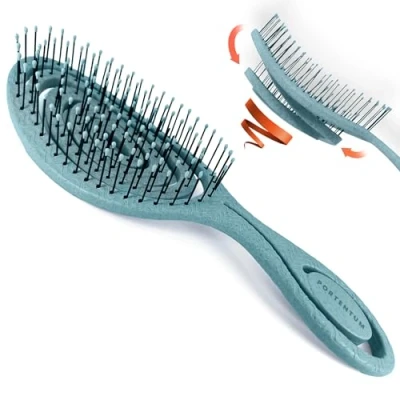 Image of PORTENTUM, No Tangle Hairbrush, Anti Knot and Breakage Detangling Brush. Smooth Free Styling. Natural Hair Care. Suitable for All Types. Made with Materials.