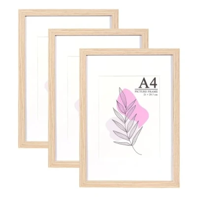 Image of Baoee Oak Picture frame A4 with Mount,Set of 3,photo acrylic glass,Poster Frame,certificate frame,Freestanding and Wall Mountable