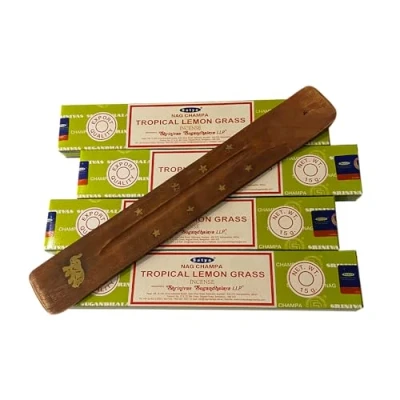 Image of VIE Satya Incense Sticks, 4 Packs x 15g, with Holder, Tropical Lemon Grass