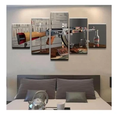 Image of Weapons AK 47 Liquor Spirits Drinks Posters Modern Home Wall Decor Canvas Art HD Print Painting for Living Room 5 Pcs 30x40 30x60 30x80cm Unframed