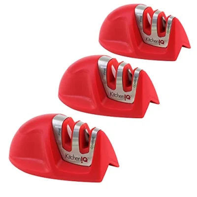Image of KitchenIQ 51421 Edge Grip 2 Stage Knife Sharpener, Red 3 Pack