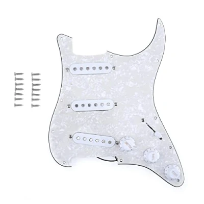 Image of Musiclily 11 Hole SSS Prewired Loaded Pickguard with Single Coil Pickups Set for Fender Squier Strat Electric Guitar,4Ply Aged White Pearl