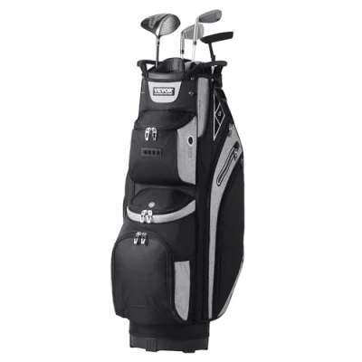 Image of VEVOR Golf Cart Bag with 14 Way Organizer Divider Top, 36 Pockets Premium Bag, Durable Bags Handles &amp; Dust Cover Detachable Straps for Men Women, Black Color Block