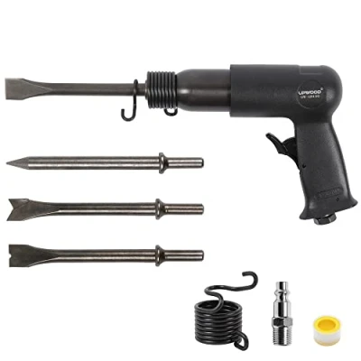 Image of UPWOOD UW AH190 Medium Barrel Air Hammer Kit with Quick Change Retainer and 4 Chisels, 2 5/8 Inch Stroke, 3500 BPM, Lightweight