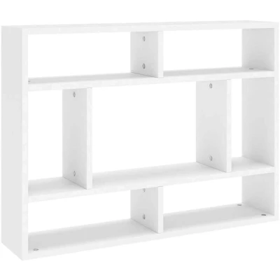 Image of vidaXL Modern Wall Shelf in White with Open Compartments 75x16x55 cm Engineered Wood Hanging for Living Room, Bedroom, or Office