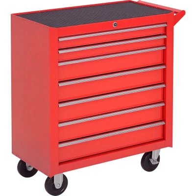 Image of DURHAND Roller Tool Cabinet 7 Drawers Storage Chest Box Swivel Garage Workshop Red