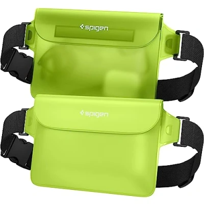 Image of Spigen [2 Pack] Aqua Shield Waterproof Dry Bag, [Quad Seal Tech] [Non Toxic TPU Material] IPX8 Bags with Adjustable Waist Strap Cactus Green