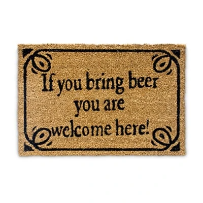 Image of Relaxdays Natural Coconut Fibre Coir BRING BEER Doormat Door Mat Welcome w/ Anti Slip Rubber PVC Underside, Brown