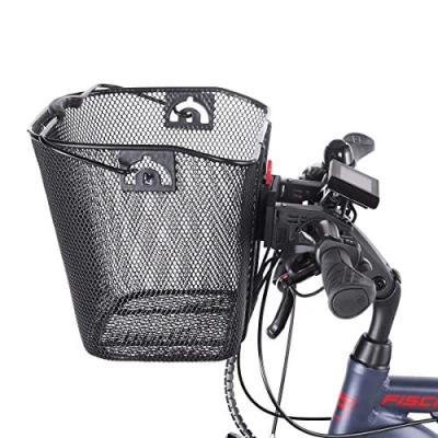 Image of FISCHER e Bike handlebar basket with quick attachment, specially developed for bikes, load capacity 5 kg, suitable all standard displays a width of 9 cm, including Bosch displays, black