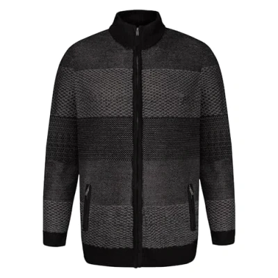 Image of KAM Mens Funnel Neck Zip Through Marl Stripe Knitwear Grey 5XL