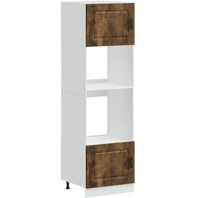 Image of vidaXL Oven Cabinets Lucca Smoked Oak Engineered Wood 2 Piece Set with Ample Storage and Adjustable Feet, 60x57x207 cm