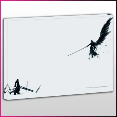 Image of OneBlankWall G081 Final Fantasy VII Cloud Vs Sephiroth Framed Ready To Hang Canvas Print, Games, Pop Street Wall Art, Picture