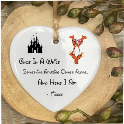 Image of Tigger Winnie The Pooh Walt Disney Quote Ceramic Heart Shape Plaque Gift Sign cr1