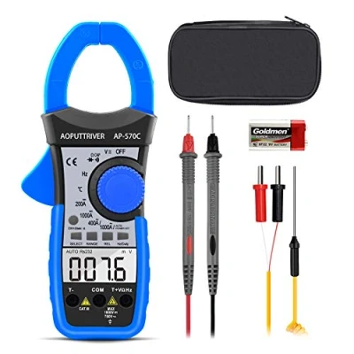 Image of Digital Clamp Meter Multimeter AP 570C 4000 Counts Auto Range Ammeter AC/DC Voltage Current Resistance Capacitance Frequency Temp Duty Cycle Diode Test with LCD Backlit Off Data Hold