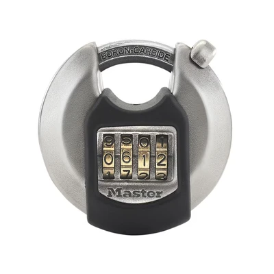 Image of MASTER LOCK Heavy Duty Circular Combination Padlock, Security level 8/10, Combination, Outdoor, Stainless Steel, Weatherproof, Silver/Black