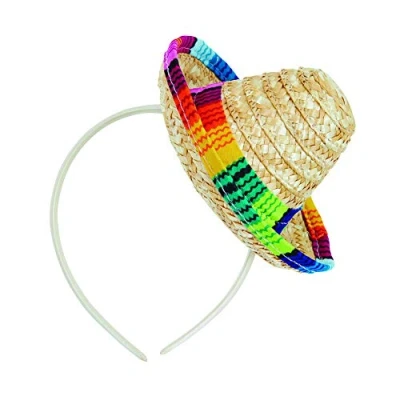 Image of Bristol Novelty BH693 Sombrero Straw Mini On Headband, Men, Women, Multi Colour, One Size
