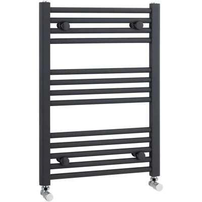 Image of Nuie Radiator MTY103 Modern Bathroom Vertical Heated Ladder Towel Straight Rails, 700mm x 500mm, Anthracite, Set of 2 Pieces