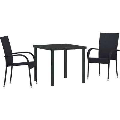 Image of vidaXL 3 Piece Garden Dining Set Black Poly Rattan