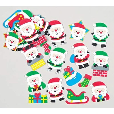 Image of Baker Ross AC378 Jolly Santa Foam Stickers (Pack of 120), Cartoon, Assorted