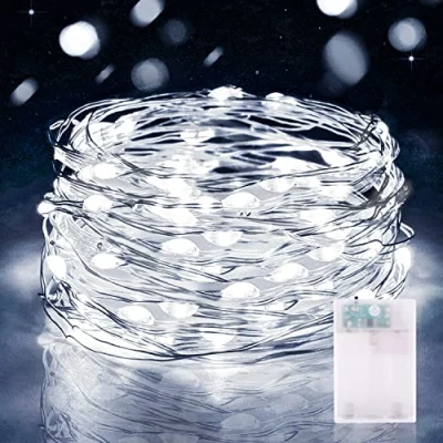 Image of Vacoulery LED Fairy Lights Battery Operated, 5m 50 String with Timer Waterproof Copper Wire Light for Indoor Bedroom Garden Jars Wedding Party Festival Camping (1 Pack, Cool White)