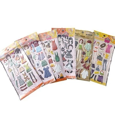 Image of Fat catz copy 5X Sheets Doll Girls Dressing up Clothes Puffy 3D Style Decal re usable Stickers for Craft Kids Scrap Books Birthday Cards