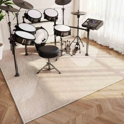 Image of Drum Mat Rug Soundproof Rugs Musical Instrument Pads Non Slip Carpet Professional Rectangle Electronic Jazz Kit, For Bass Snare, Piano and Other 180 x 150 cm