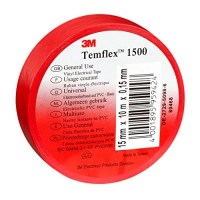 Image of 3 m TROT1525 Temflex 1500 Vinyl Electrical Insulation Tape, 15 mm x 25 0,15 mm, red