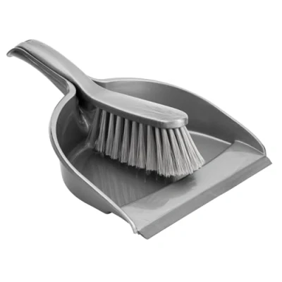 Image of HOMESHOPA Dustpan and Brush Set, Easy Sweep Rubber Lip Dirt Trapping Durable Bristles, Lightweight, Portable Sweeping Brush, Household Home Kitchen Indoor Cleaning (Silver)