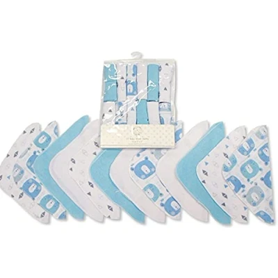Image of Nursery Time Baby Girl Boy Wash Face Cloths Towel Flannel Wipes Pack of 12 Pink Blue Grey (Blue)