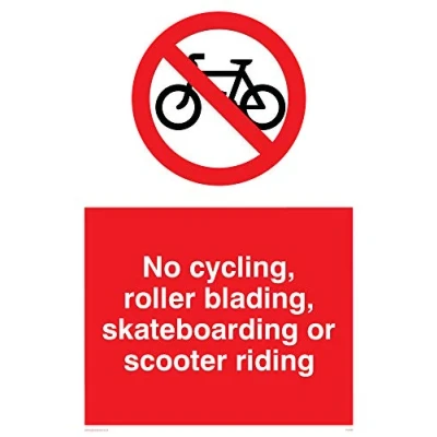 Image of Viking Signs PV5355 A4P 3M &quot;No Cycling, Roller Blading, Skateboarding Or Scooter Riding&quot; Sign, 3 mm Rigid Plastic, 300 H x 200 W