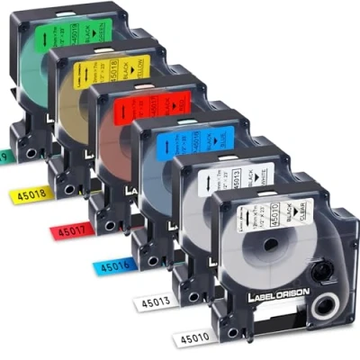 Image of Label Orison Compatible with Dymo D1 Tape 12mm Combo Set 45010 45013 45016 45017 45018 45019 for LabelManager 160 280 210D 420P Makers, 1/2 inch x23 Feet, 6 Pack