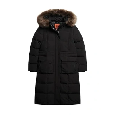 Image of Superdry Women&#039;s Everest Longline Puffer Coat Jacket, Jet Black, UK 6