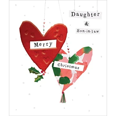 Image of Daughter &amp; Son in Law Foiled Festive Heart Christmas Card Xmas Greeting Cards 495199