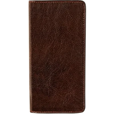 Image of Time Resistance Leahter Wallet Brown Full Grain Leather Suit Breast Pocket Tall Billfold Card Luxurious Slim Made in Italy