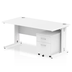 Image of Impulse 1600x800mm Desk White Top Cable Managed Leg+ Mobile Ped