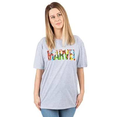 Image of Marvel T Shirt for Women Ladies Spider Man Captain America Hulk Iron Short Sleeve Grey Top Superhero Merchandise XL