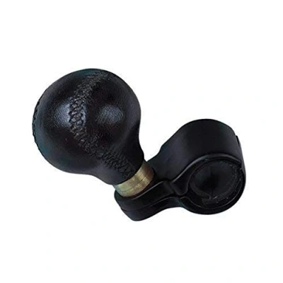 Image of Black Leather Steering Wheel knob Lorry Truck Van Car Auto Easy Fit